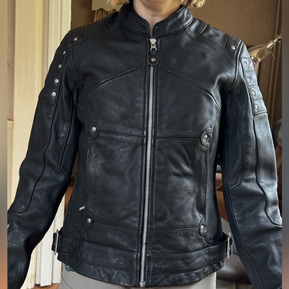 Arlen Ness XS Shelby Black Leather Jacket Motorcycle Moto Biker Liner